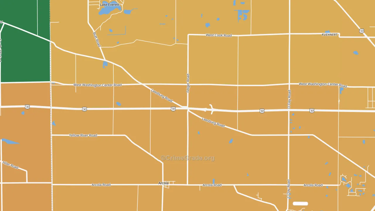 Arcola, IN Map of Vehicle Theft Rates