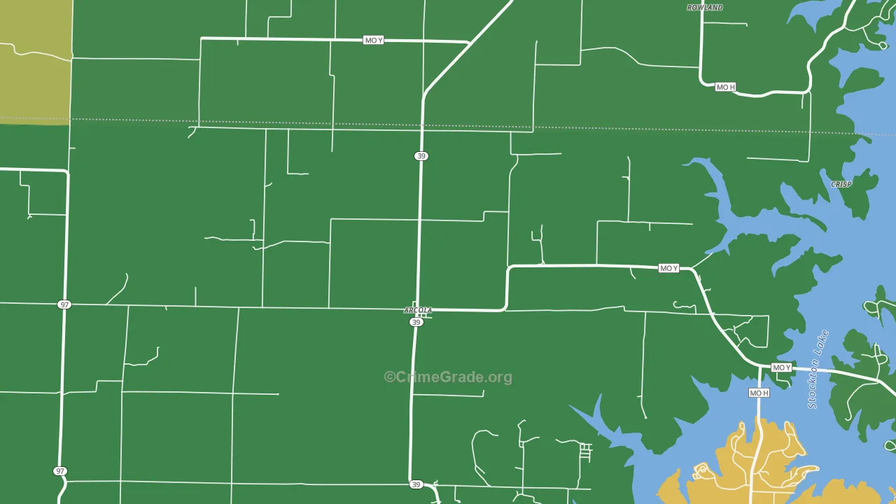 Arcola, MO Map of Vehicle Theft Rates