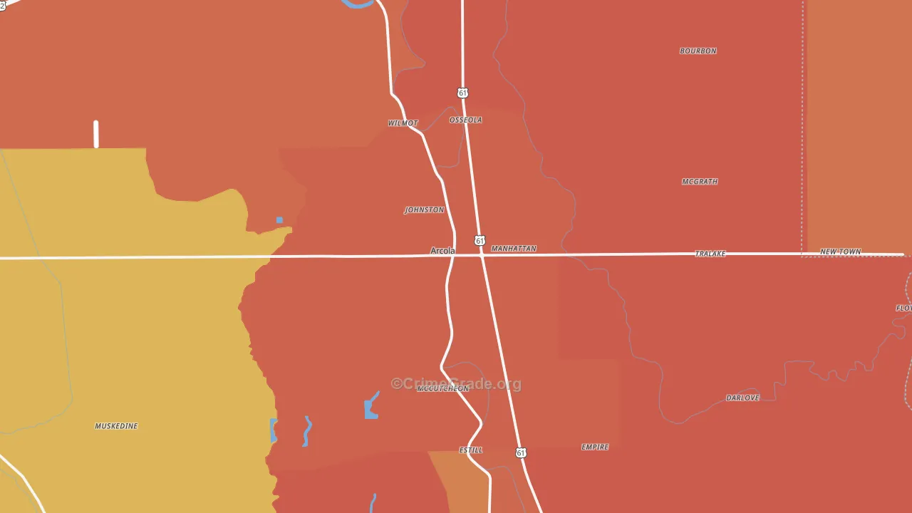 Arcola, MS Map of Vehicle Theft Rates