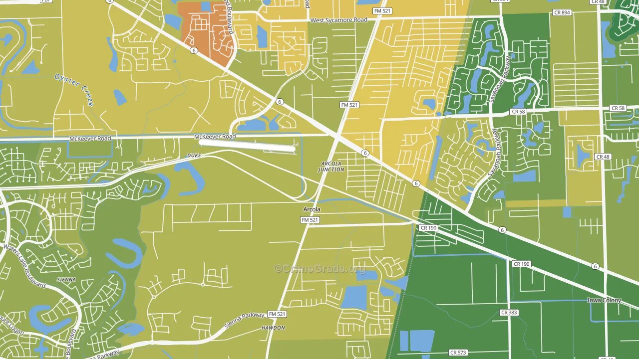 Arcola, TX Map of Vehicle Theft Rates