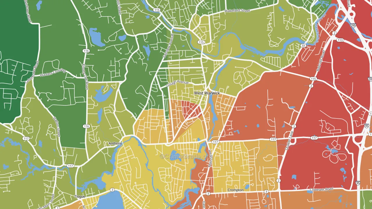 Arctic, West Warwick, RI Map of Vehicle Theft Rates