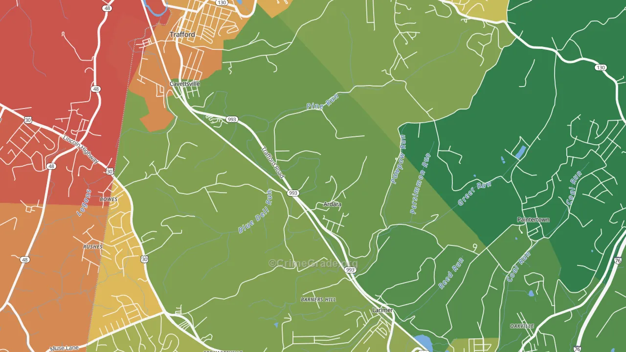 Ardara, PA Map of Vehicle Theft Rates