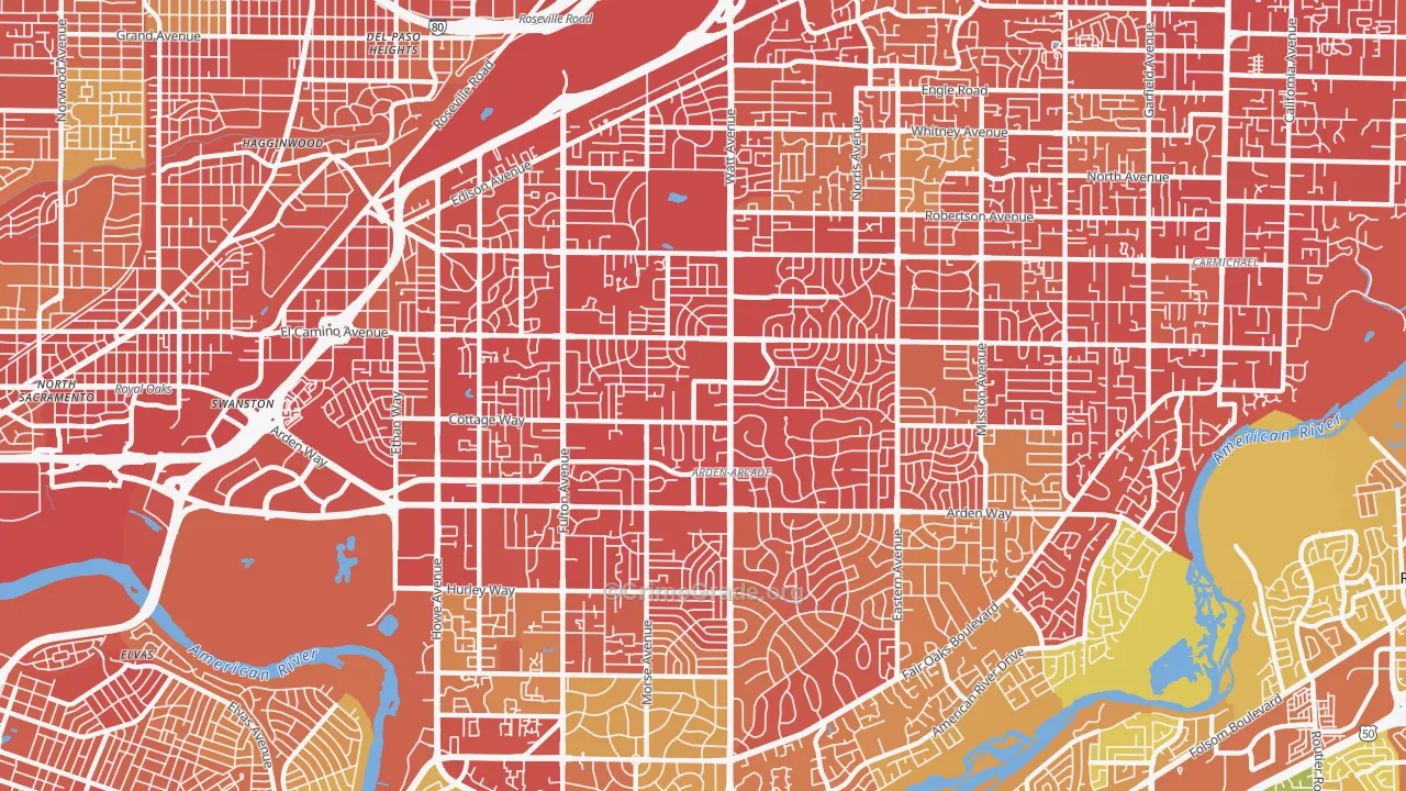 Arden-Arcade, CA Map of Vehicle Theft Rates