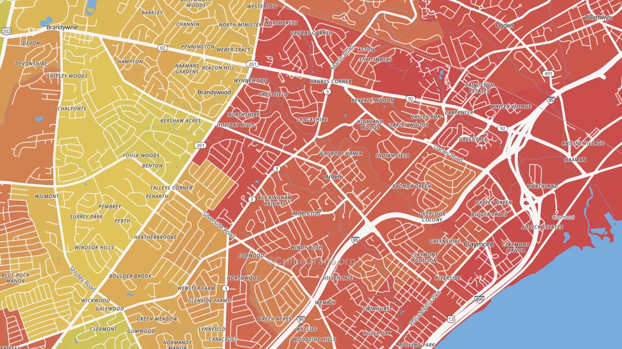 Arden, DE Map of Vehicle Theft Rates