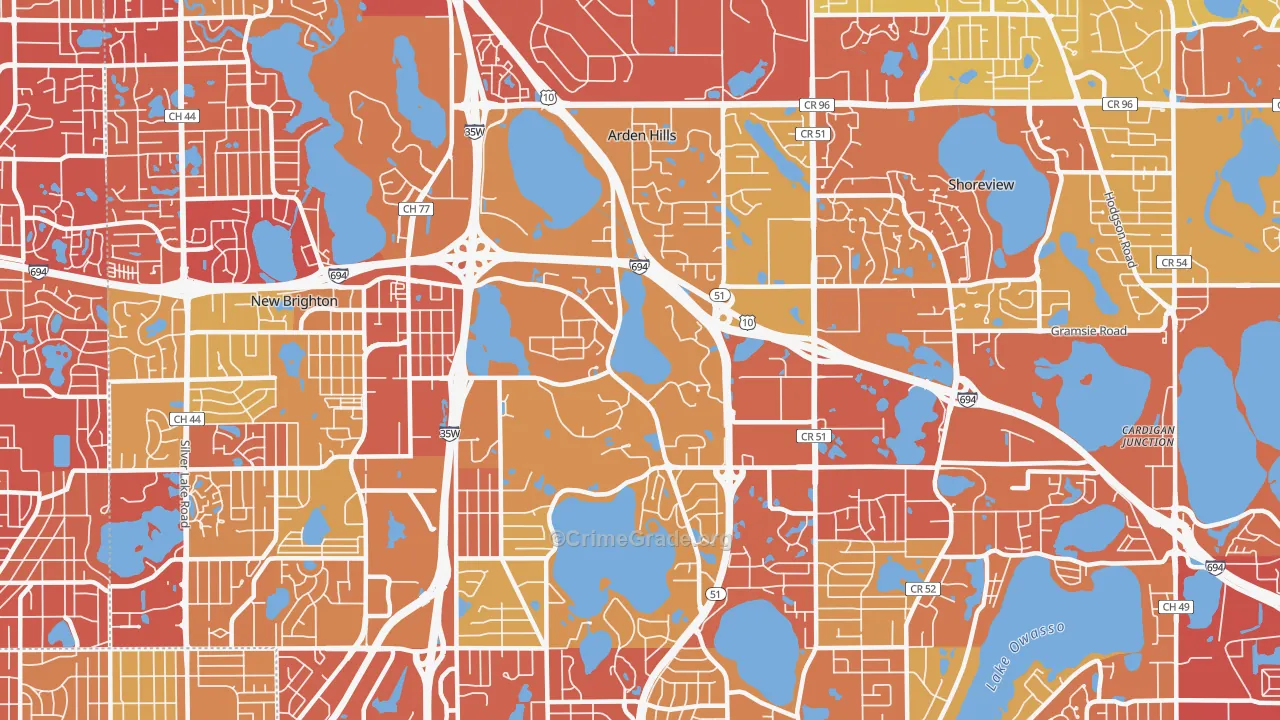 Arden Hills, MN Map of Vehicle Theft Rates