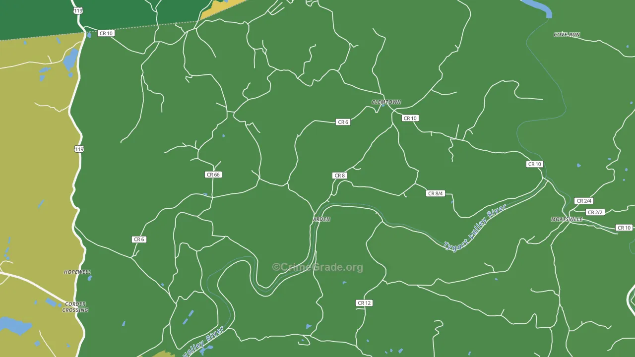Arden, WV Map of Vehicle Theft Rates