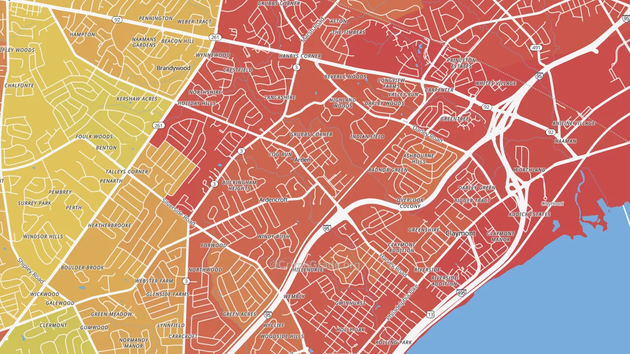 Ardentown, DE Map of Vehicle Theft Rates