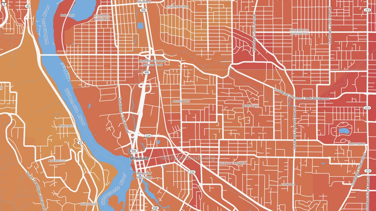 Ardenwald, Milwaukie, OR Map of Vehicle Theft Rates