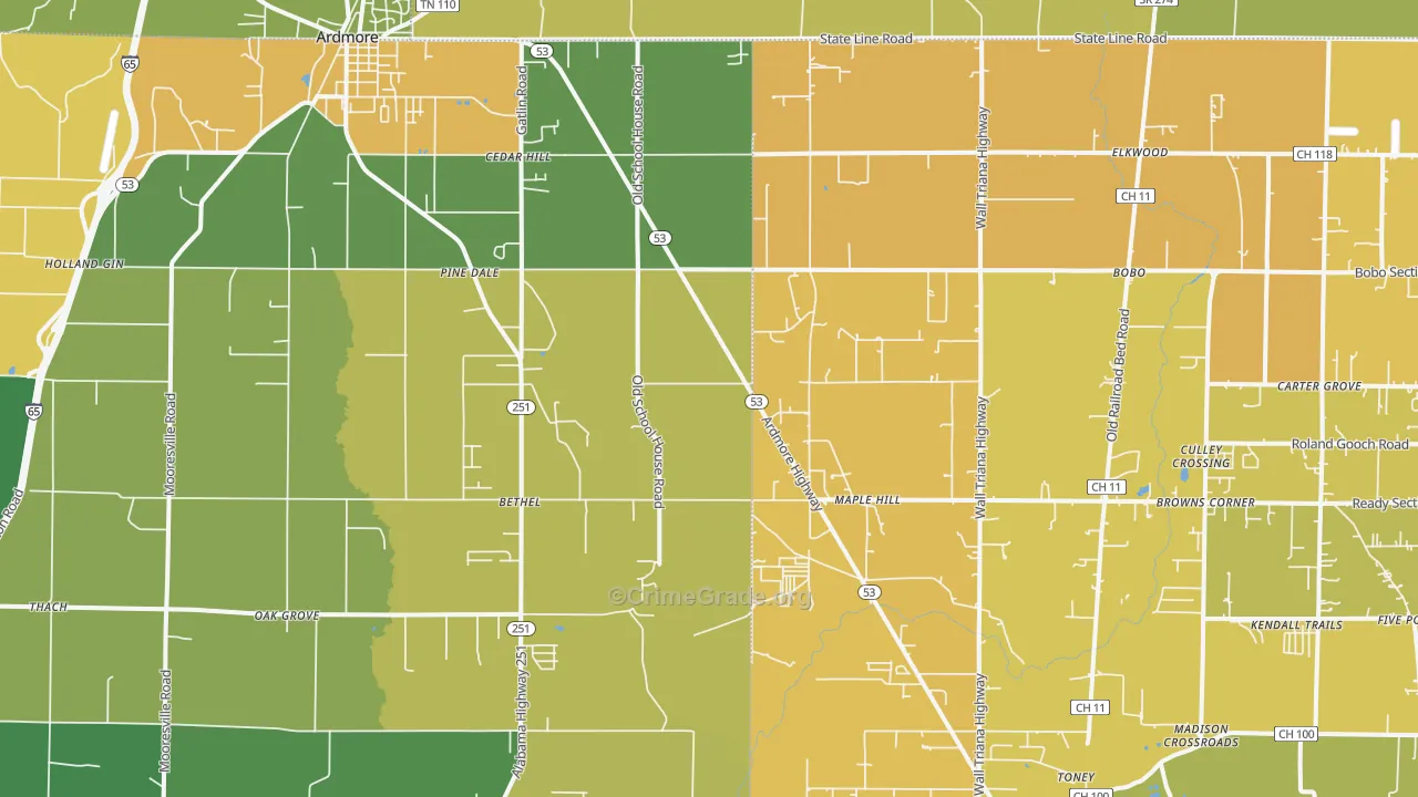 Ardmore, AL Map of Vehicle Theft Rates