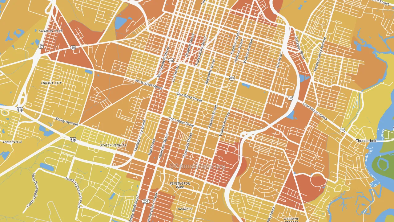 Ardmore-Gould Estates-Olin Heights, Savannah, GA Map of Vehicle Theft Rates