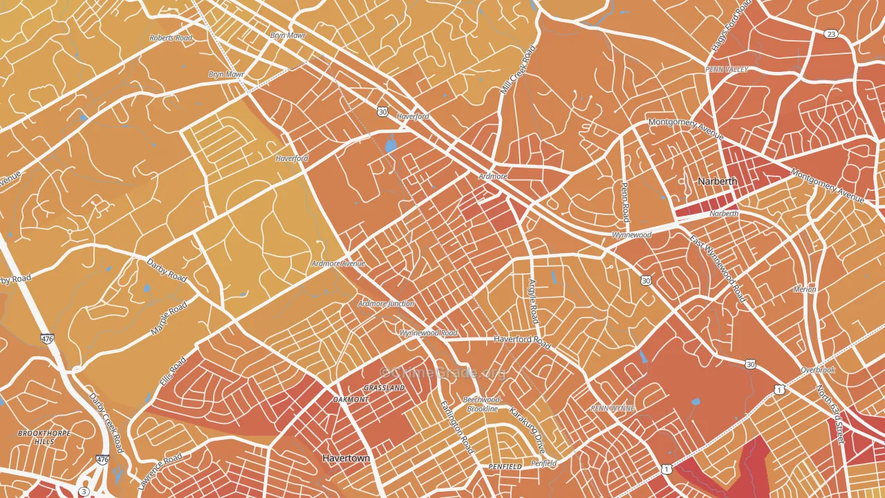 Ardmore, PA Map of Vehicle Theft Rates