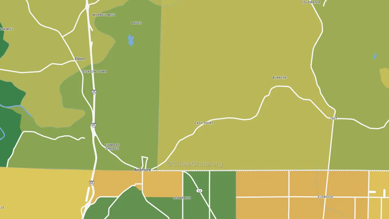 Ardmore, TN Map of Vehicle Theft Rates