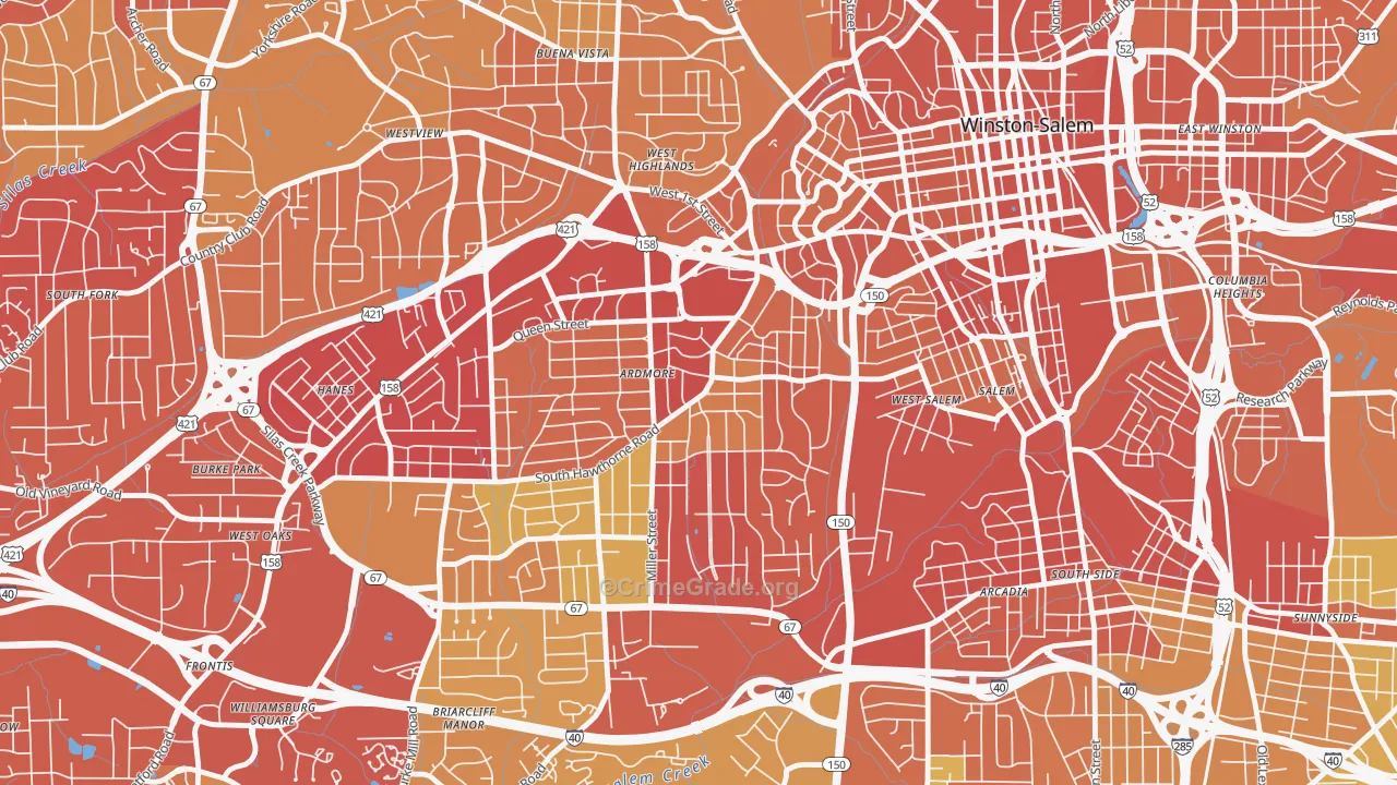 Ardmore, Winston-Salem, NC Map of Vehicle Theft Rates