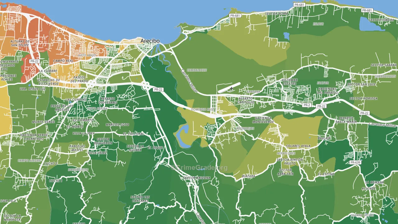 Arecibo Municipio, PR Map of Vehicle Theft Rates