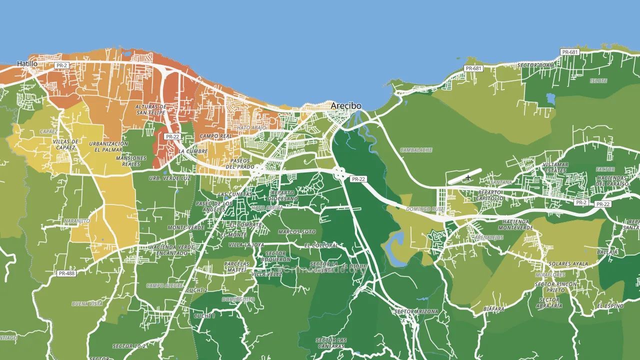 Arecibo, PR Map of Vehicle Theft Rates