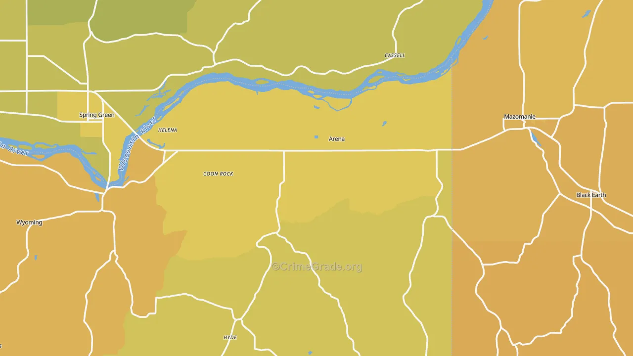 Arena, WI Map of Vehicle Theft Rates