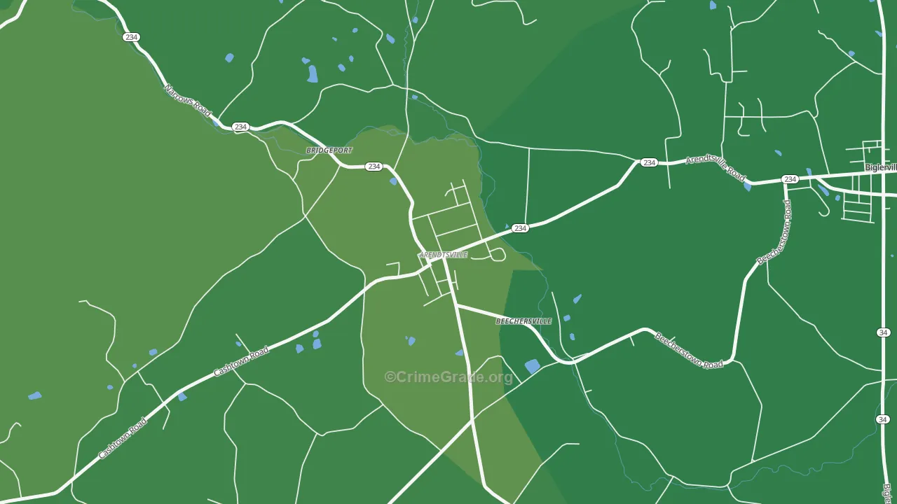 Arendtsville, PA Map of Vehicle Theft Rates