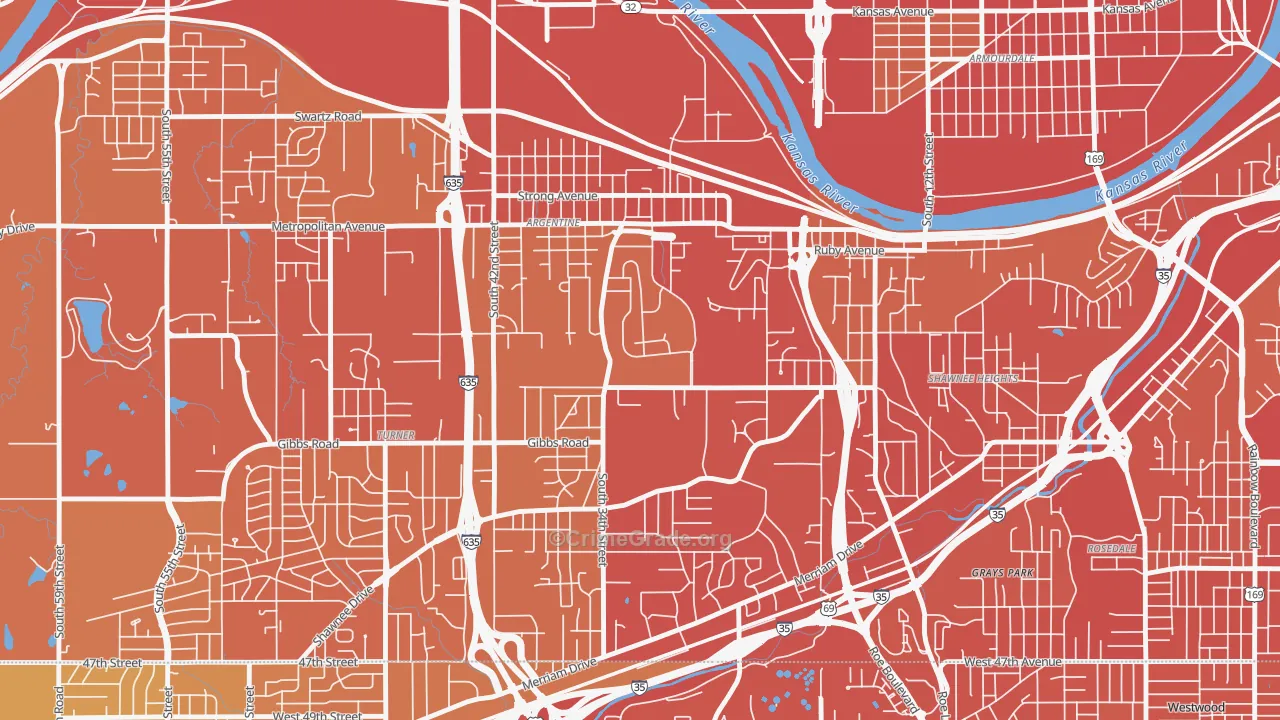 Argentine, Kansas City, KS Map of Vehicle Theft Rates