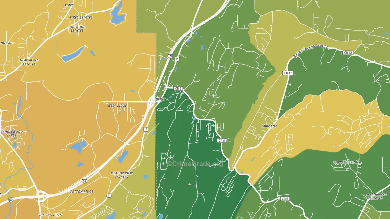 Argo, AL Map of Vehicle Theft Rates