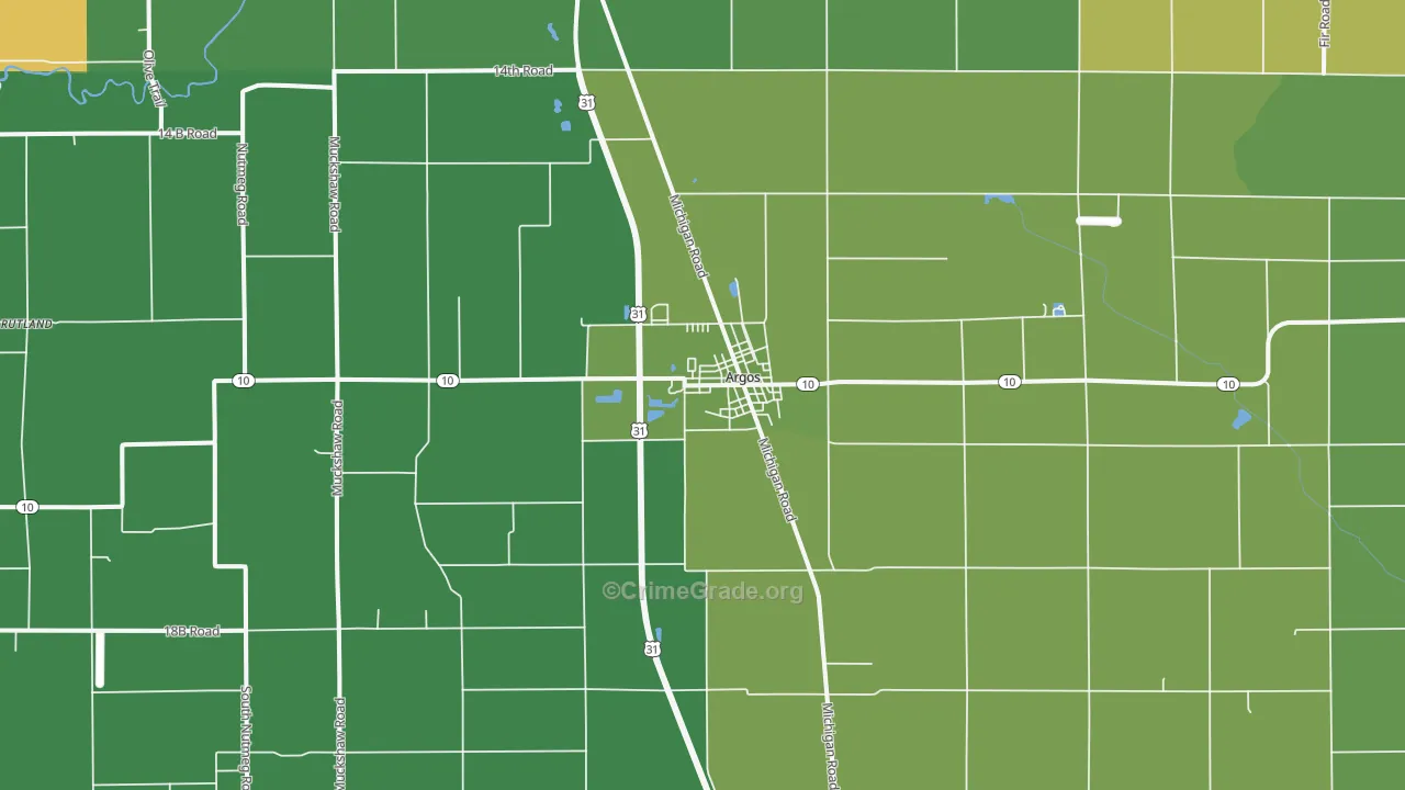 Argos, IN Map of Vehicle Theft Rates