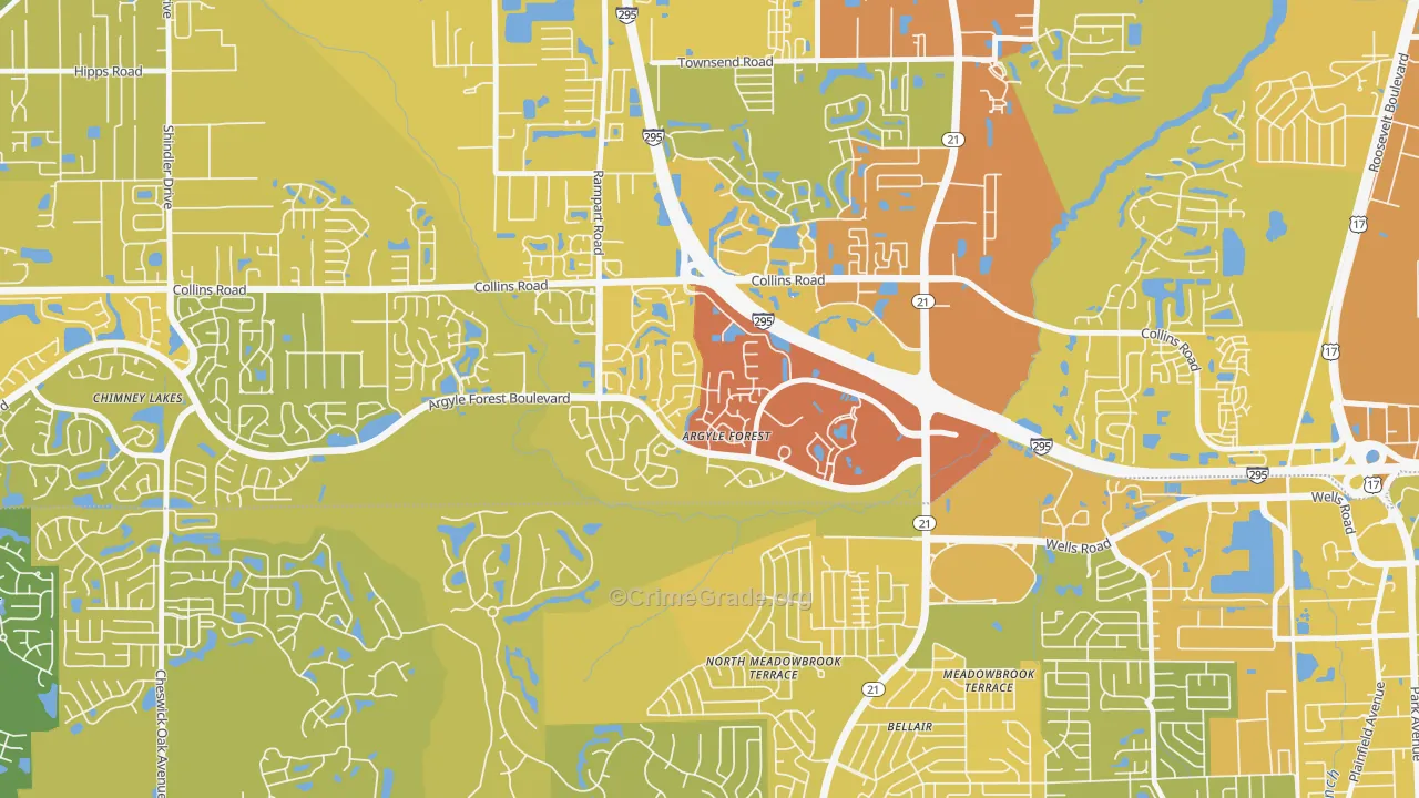 Argyle Forest, Jacksonville, FL Map of Vehicle Theft Rates