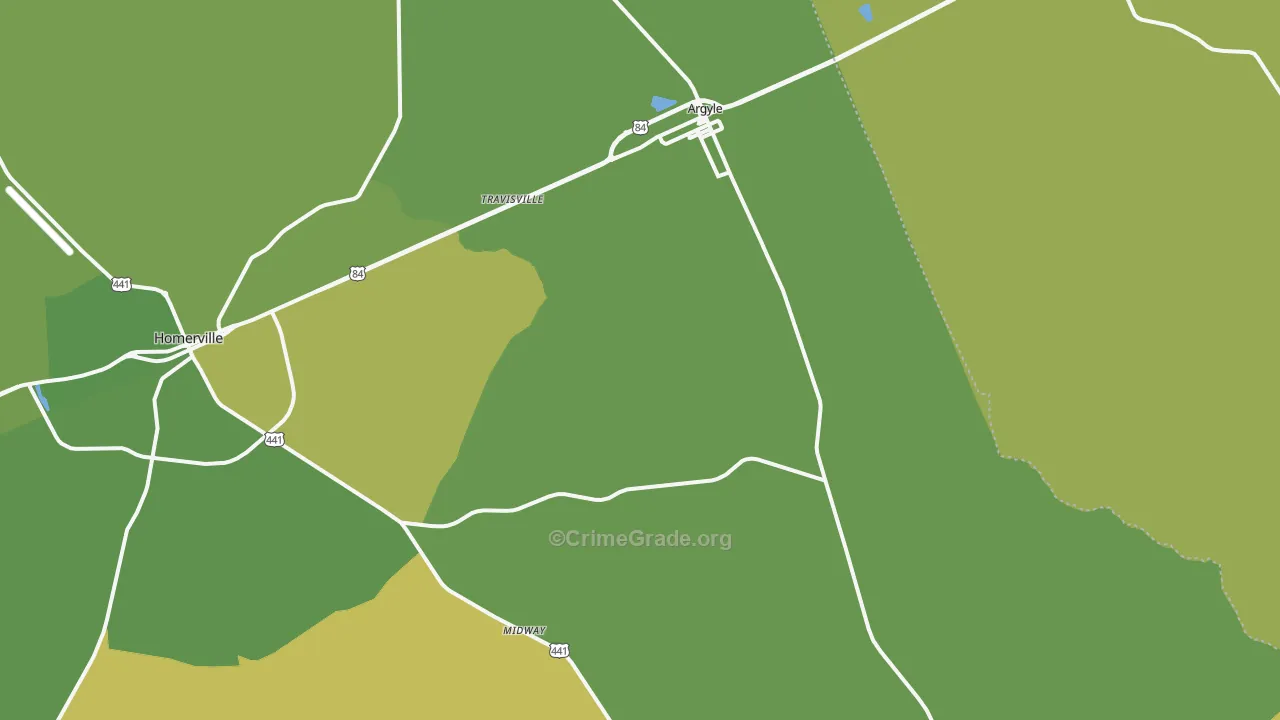Argyle, GA Map of Vehicle Theft Rates