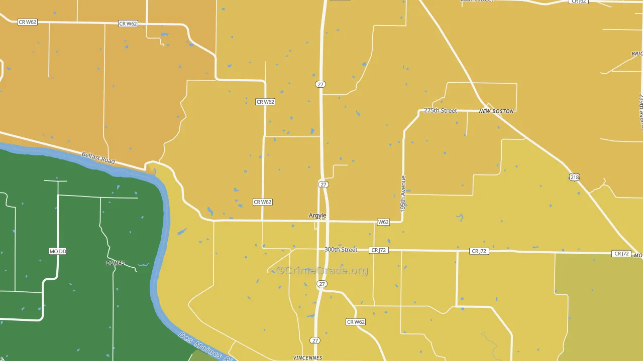 Argyle, IA Map of Vehicle Theft Rates
