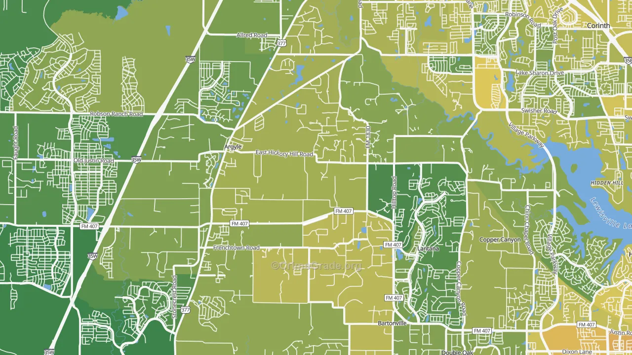 Argyle, TX Map of Vehicle Theft Rates
