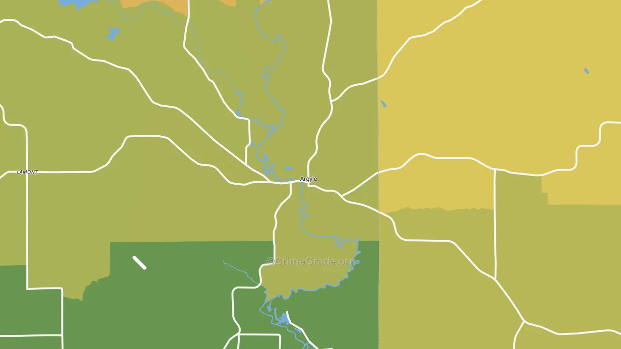 Argyle, WI Map of Vehicle Theft Rates