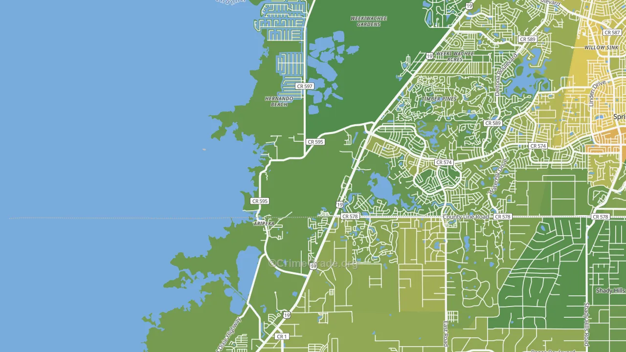 Aripeka, FL Map of Vehicle Theft Rates