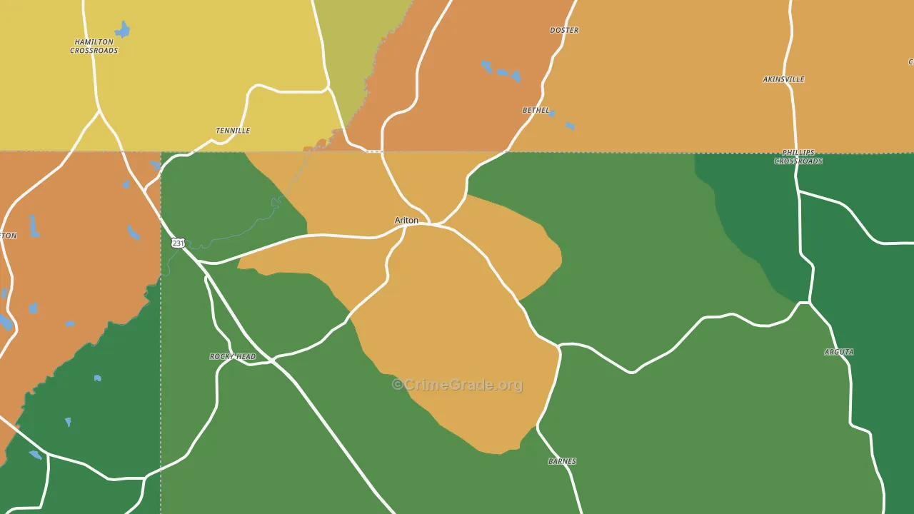 Ariton, AL Map of Vehicle Theft Rates