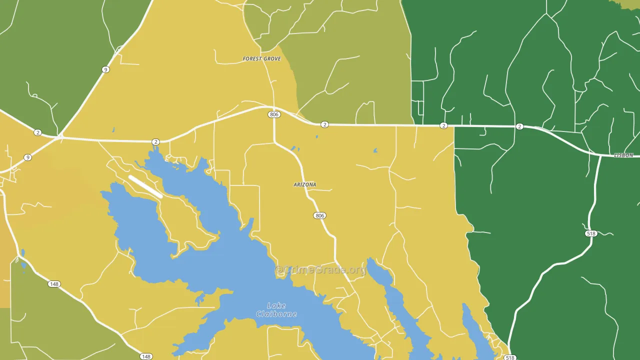 Arizona, LA Map of Vehicle Theft Rates