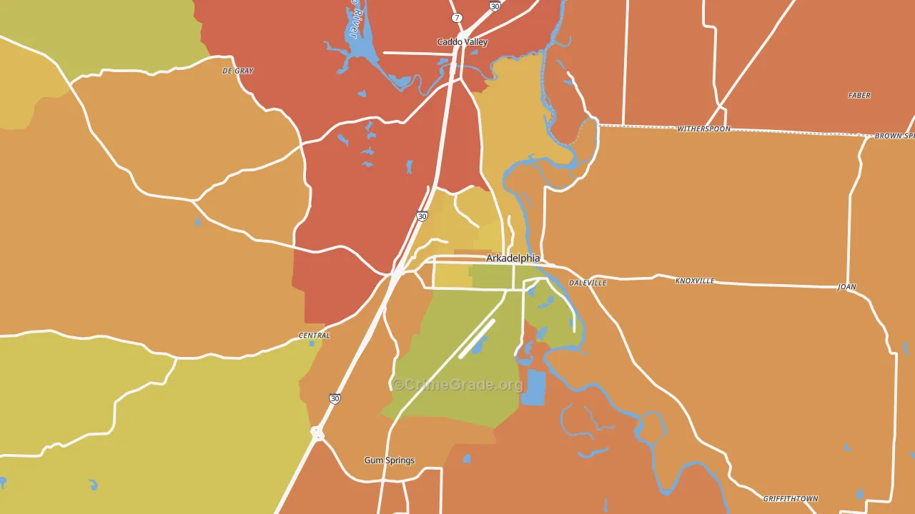 Arkadelphia, AR Map of Vehicle Theft Rates