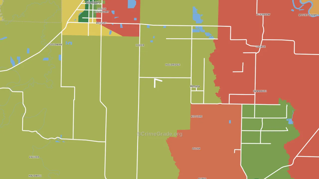 Arkansas County, AR Map of Vehicle Theft Rates
