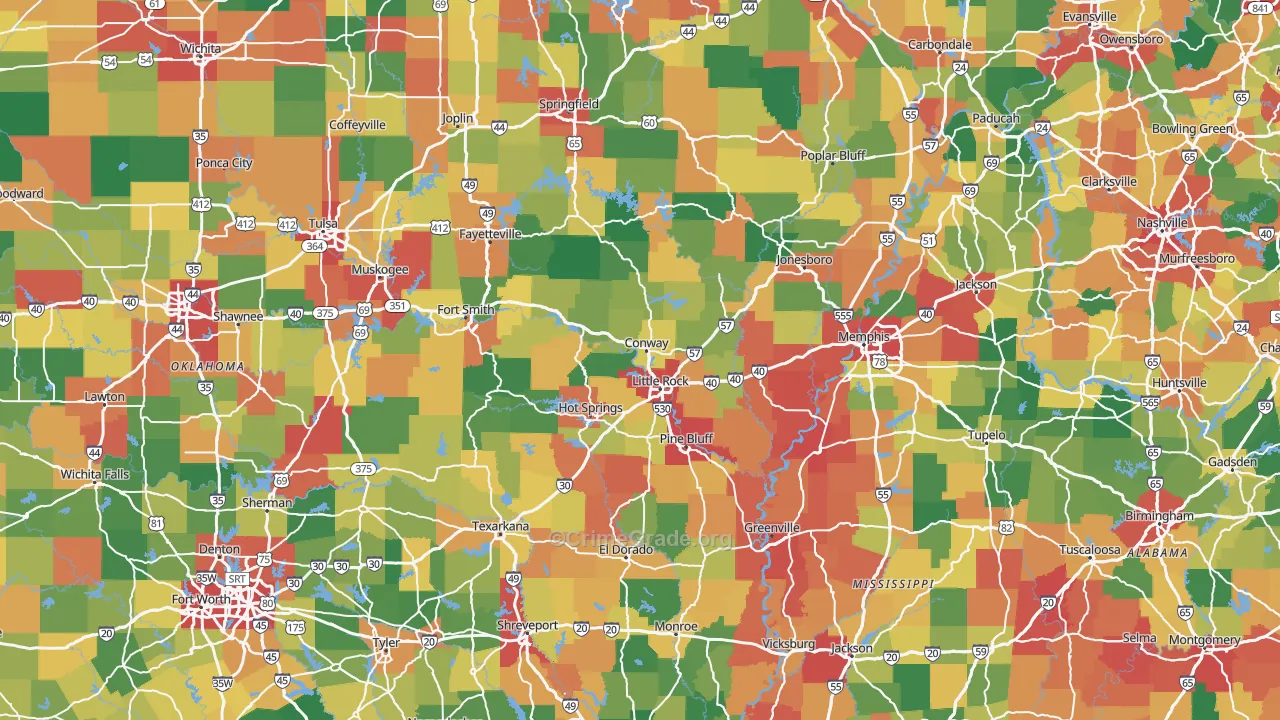 Arkansas Map of Vehicle Theft Rates