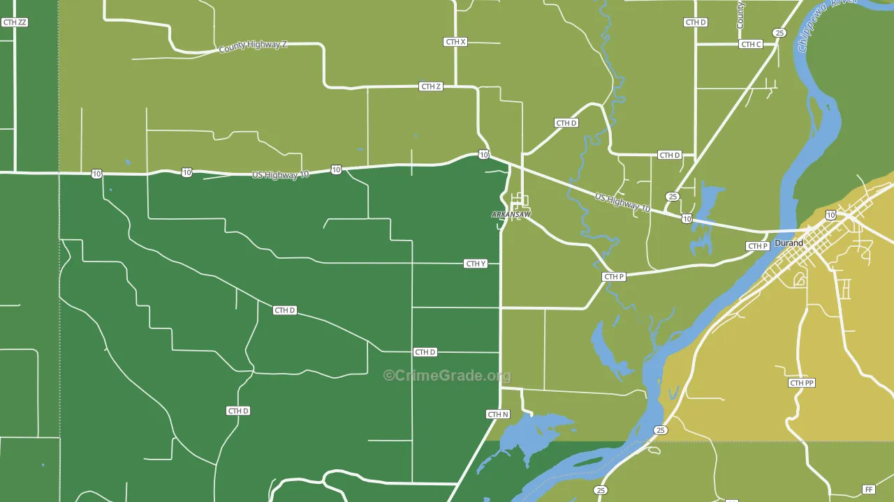 Arkansaw, WI Map of Vehicle Theft Rates