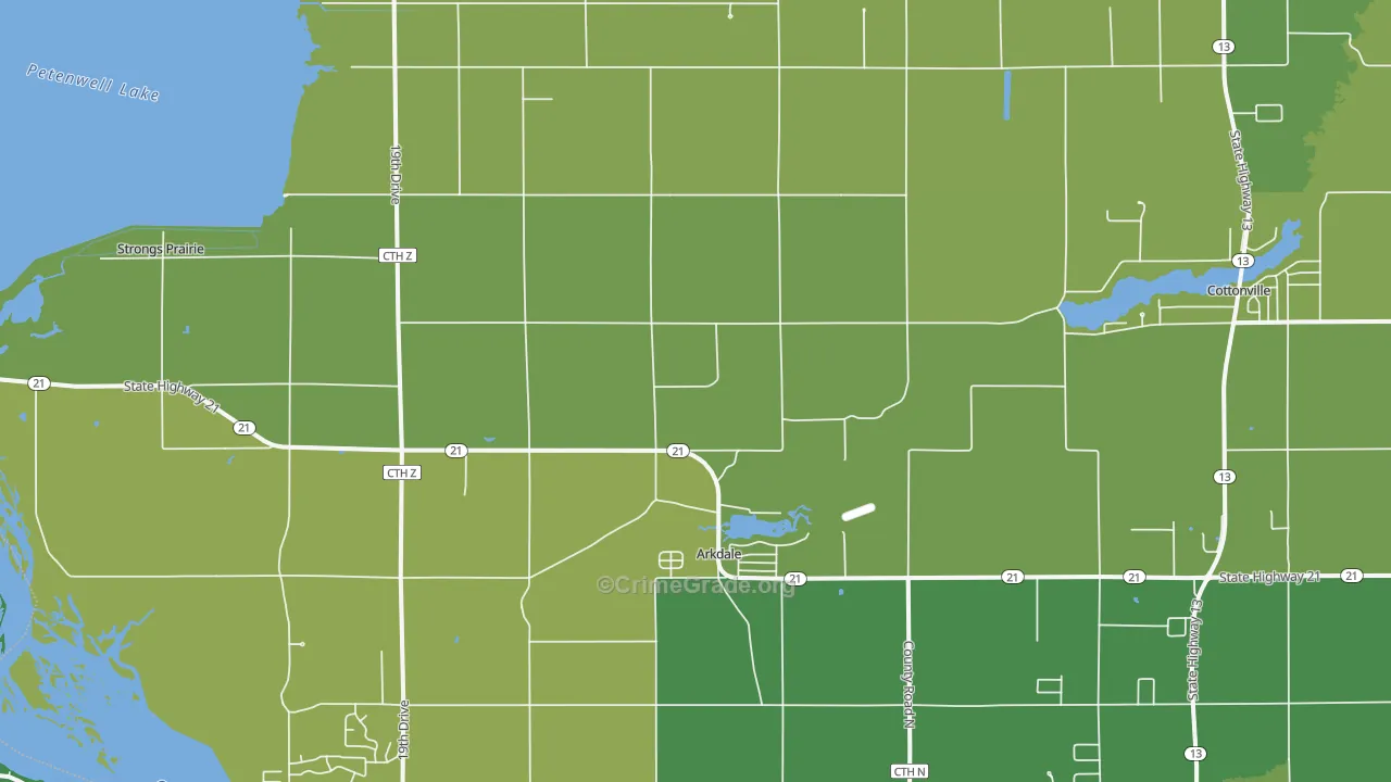 Arkdale, WI Map of Vehicle Theft Rates