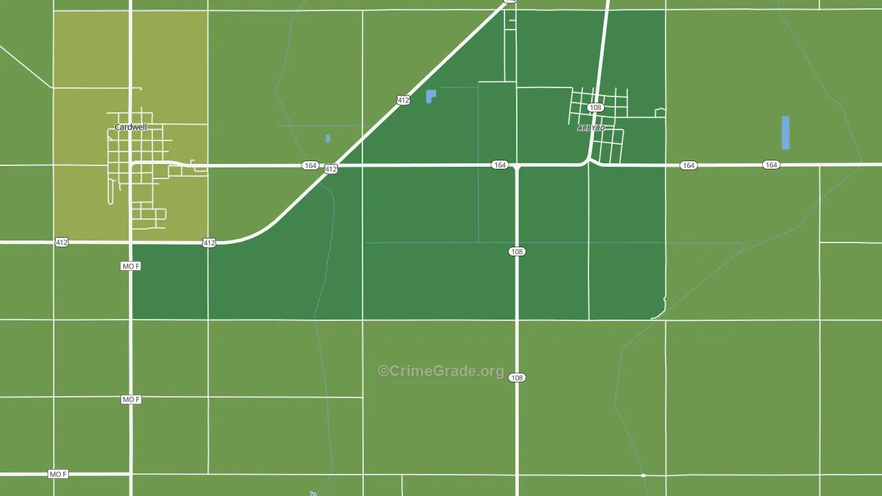 Arkmo, MO Map of Vehicle Theft Rates