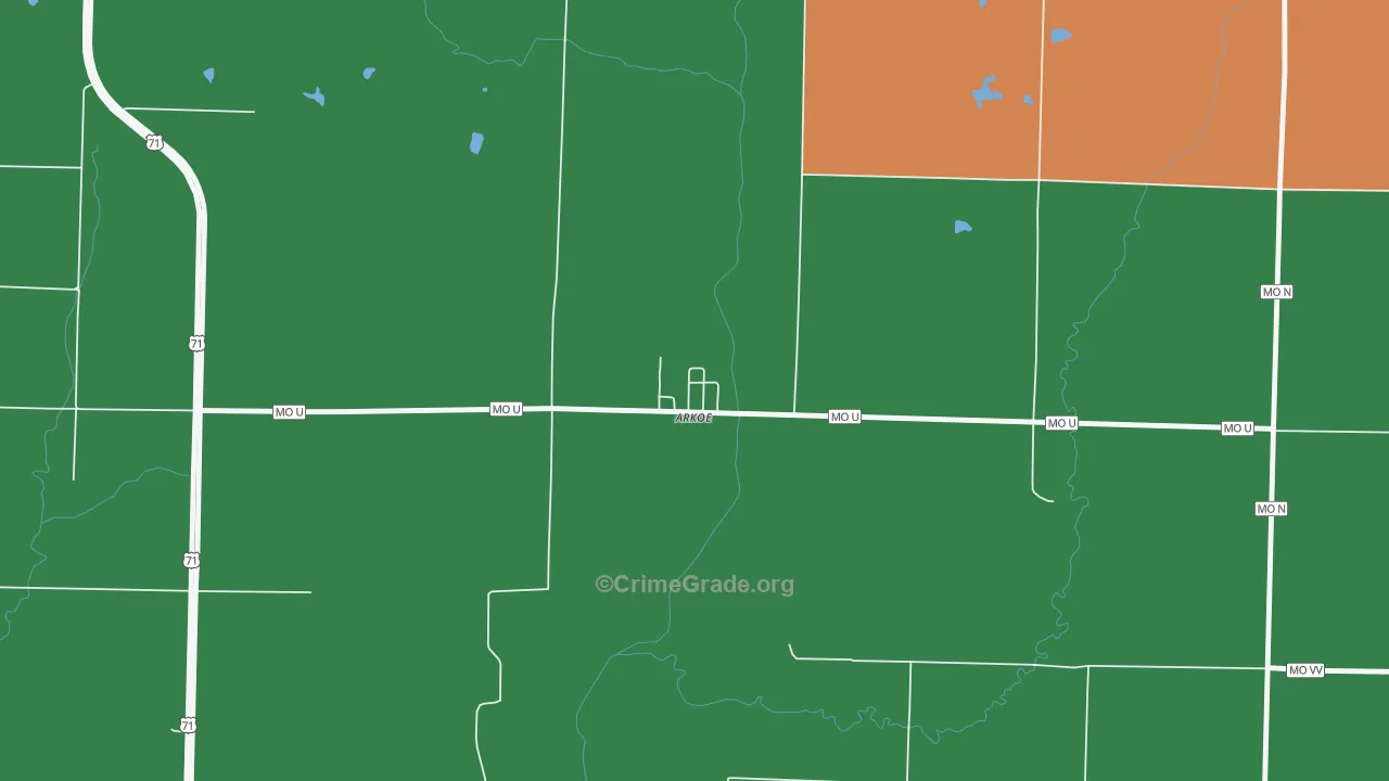 Arkoe, MO Map of Vehicle Theft Rates