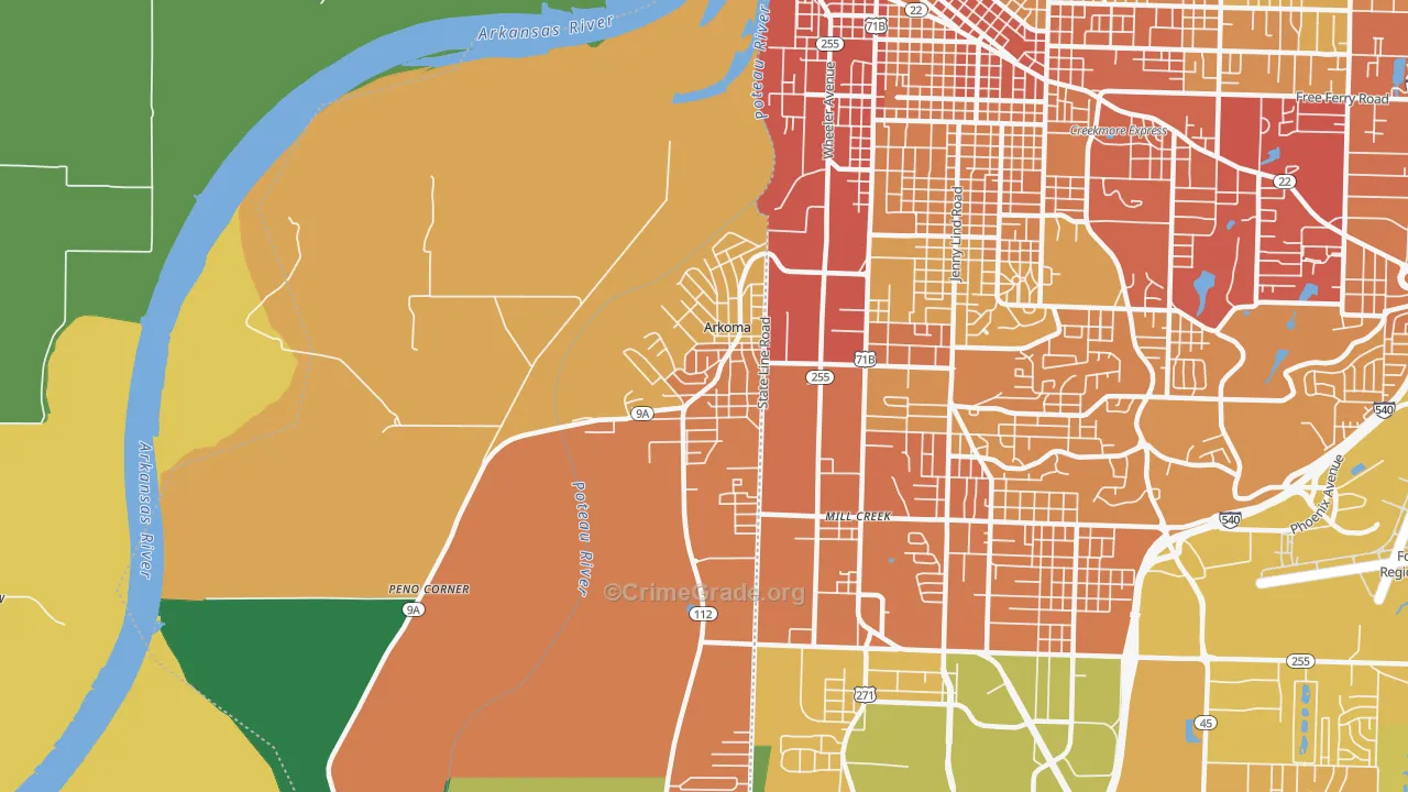 Arkoma, OK Map of Vehicle Theft Rates