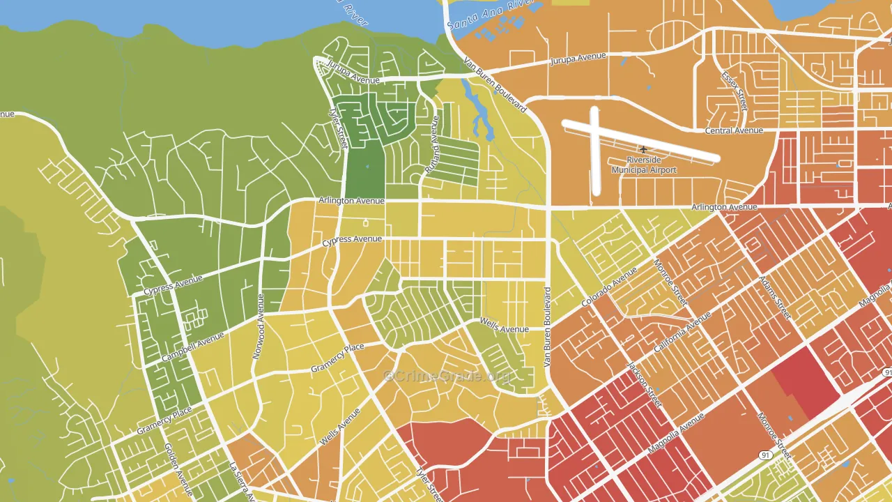 Arlanza, Riverside, CA Map of Vehicle Theft Rates