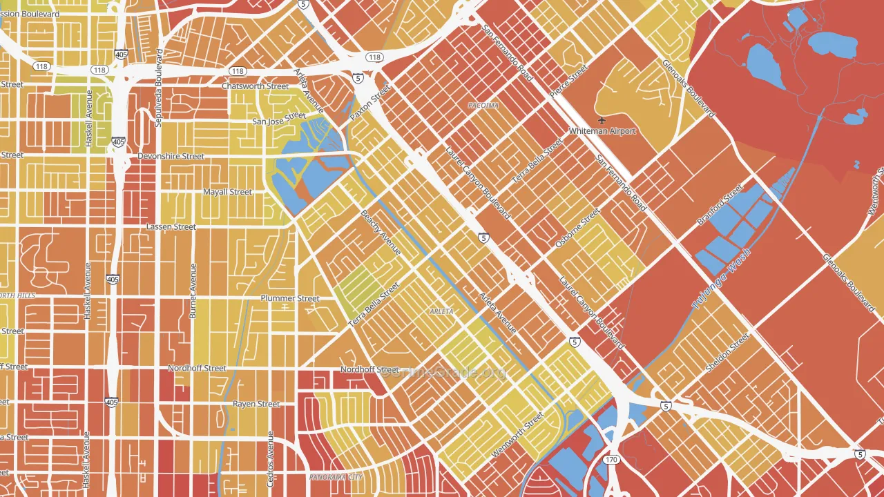Arleta, Pacoima, CA Map of Vehicle Theft Rates