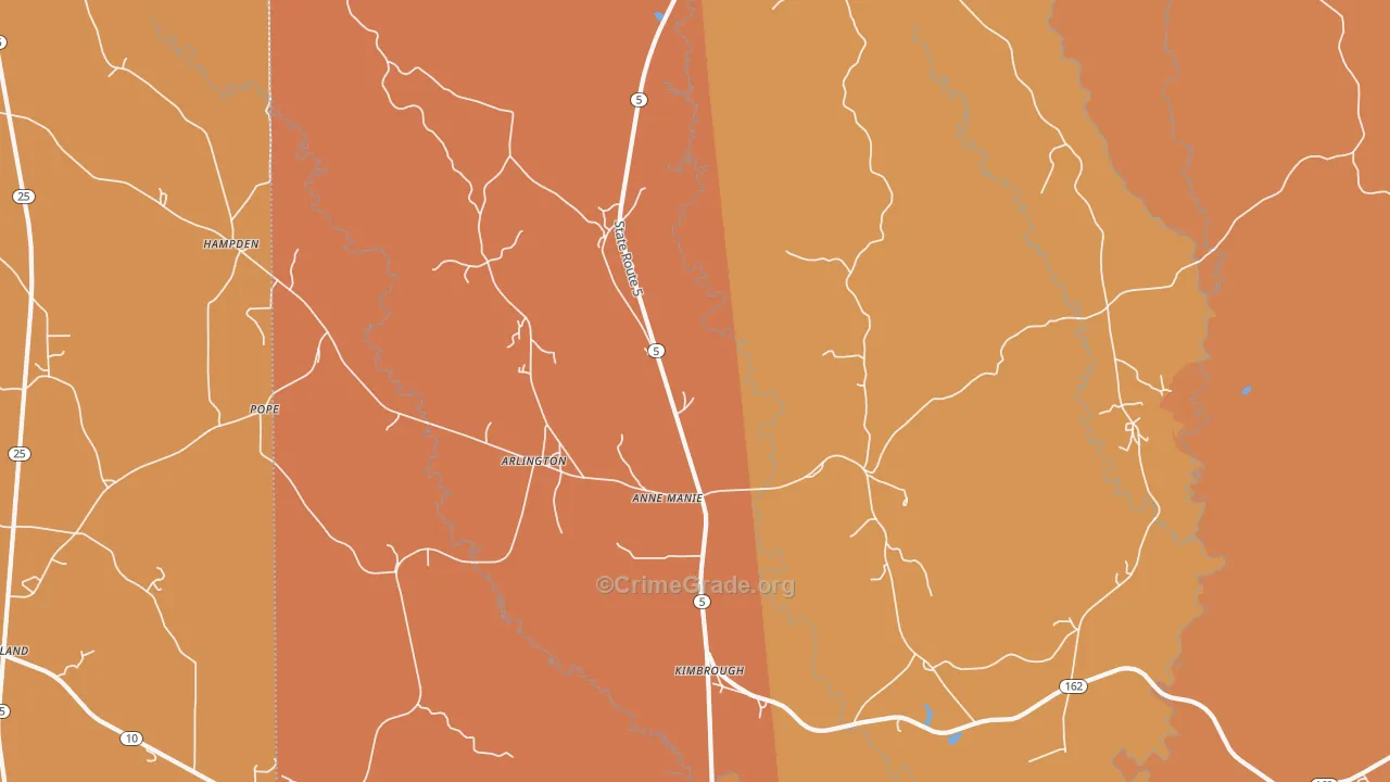Arlington, AL Map of Vehicle Theft Rates
