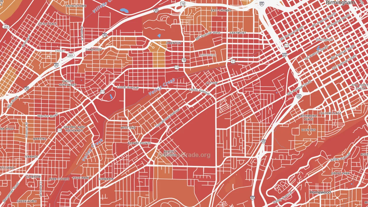 Arlington, Birmingham, AL Map of Vehicle Theft Rates