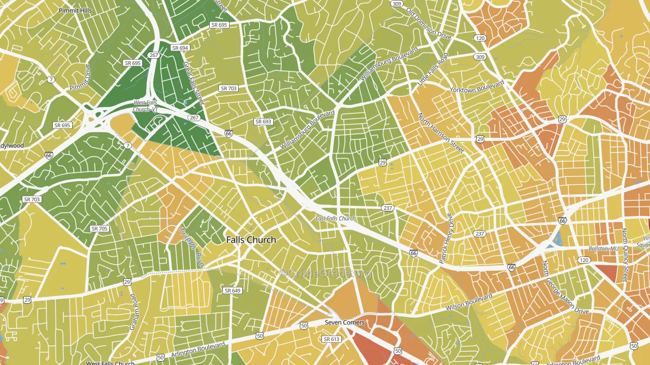 Arlington-East Falls, Arlington, VA Map of Vehicle Theft Rates