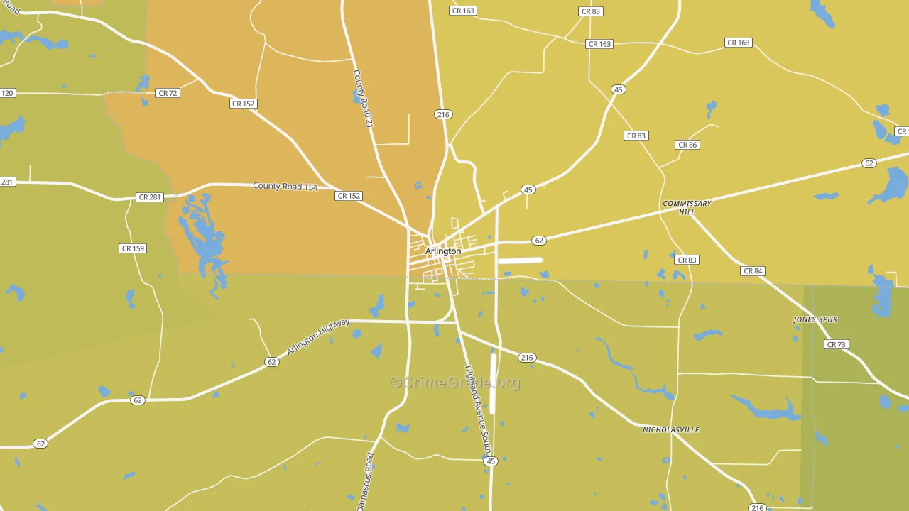 Arlington, GA Map of Vehicle Theft Rates