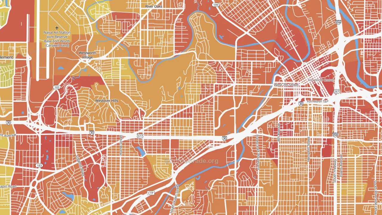 Arlington Heights, Fort Worth, TX Map of Vehicle Theft Rates