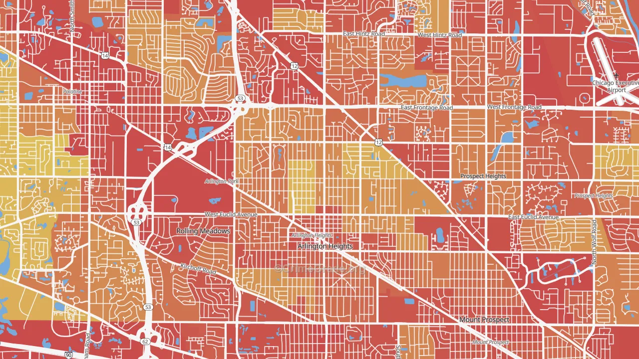Arlington Heights, IL Map of Vehicle Theft Rates