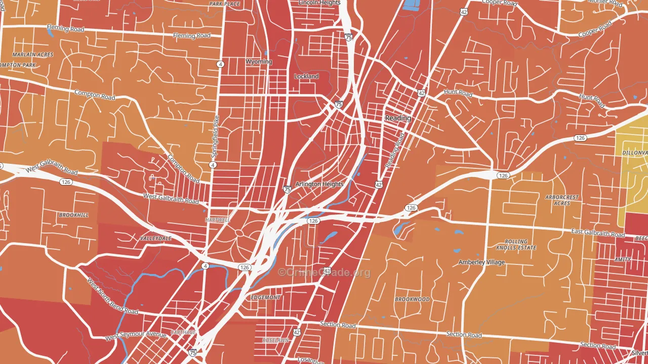 Arlington Heights, OH Map of Vehicle Theft Rates