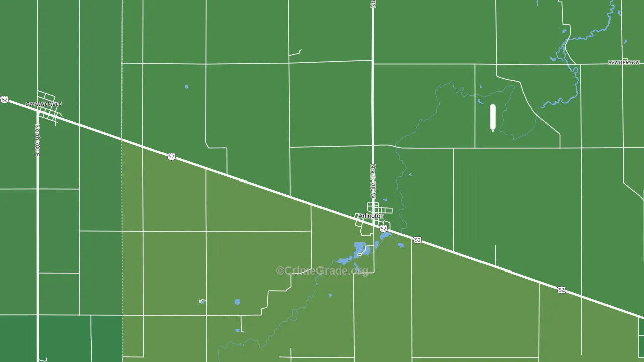 Arlington, IN Map of Vehicle Theft Rates